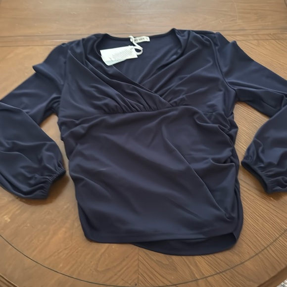 NEW GRACE KARIN Elegant Navy Blue Surplice Blouse Women's 2X Rushed Long Sleeve - Picture 1 of 9